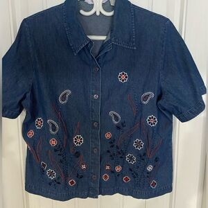 Tanjay Embroidered Denim Button-Up Shirt size 14